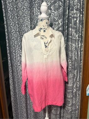 vineyard vines -Ombre Pink to white Tunic linen blend collar top-(xl) -cover up